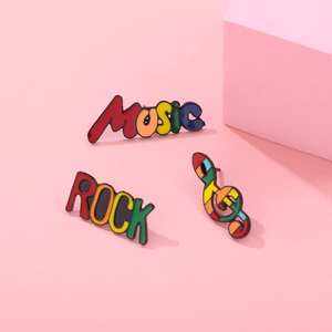 Rainbow music and rock enamel pins set featuring a guitar and treble clef for clothing