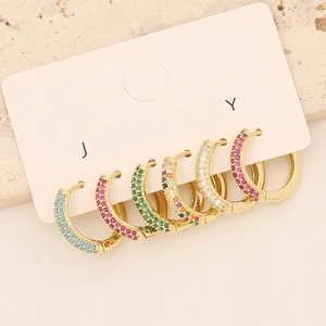 Huggie Hoop Earrings Copper 18K Gold Plated Micro Pave Cubic Zirconia Geometric Colorful Jewelry For Women