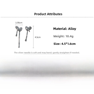 Detail view of silver molten heart drop earrings showing dimensions of 4.5cm by 1.6cm