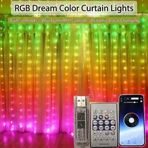 RGB Dream Color LED Curtain Lights Bluetooth APP Remote Control USB Powered Window Decoration Waterproof PVC With Hooks