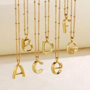 Gold plated 26 uppercase letter initial pendant necklace with bead chain for women
