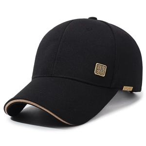 Black baseball cap with Chinese seal script metal logo and sport embroidery detail