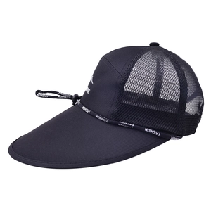 Close-up of the wide brim sun hat with mesh ventilation and outdoor branding details