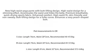Größentabelle für High Waist Yogahose mit Längen und Taillenmaßen in Zentimetern
