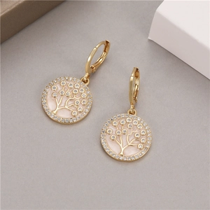 Orecchini albero della vita placcati in oro 14K con zirconi brillanti e madreperla