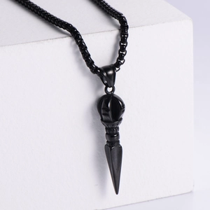 Vintage black metal vajra pillar pendant necklace with 18K gold plating for men