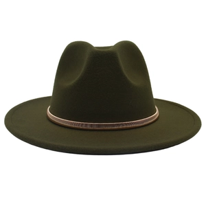 Classic dark green wool fedora hat with a decorative metallic gold band for women and men