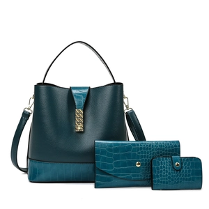 Women Bag Set PU Leather Litchi Crocodile Pattern Large Capacity Shoulder Handbag Crossbody Clutch Card Holder Elegant