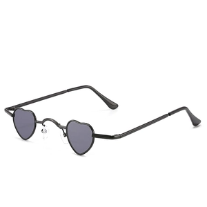 Retro black heart-shaped metal frame sunglasses with dark grey lenses for fashion styling