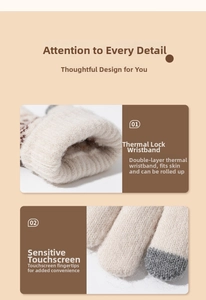 Detail of warm knit gloves featuring touchscreen fingertips and double-layer thermal cuffs