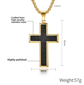 Polished gold stainless steel cross necklace with 65mm x 40mm pendant dimensions