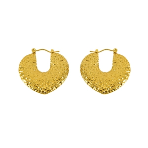 Chic 18K gold plated heart earrings with hammered texture and irregular geometric design
