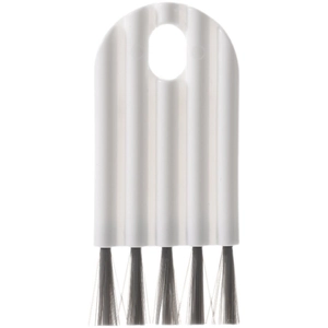 Flexible white plastic cup lid cleaning brush with grey bristles for bottle gaps