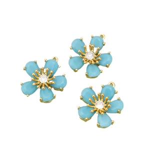 Gold plated 18k five-petal flower pendant with zircon and blue turquoise inlay