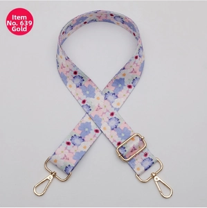 Close-up of floral wide adjustable shoulder strap with gold-tone metal hardware No.639