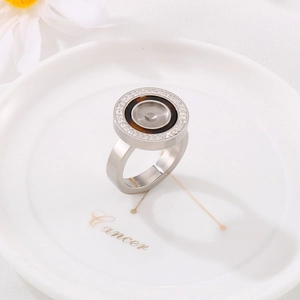 Fashion Round Signet Ring Stainless Steel With Zircon And Resin Inlay Geometric Minimalist Finger Jewelry For Men Women