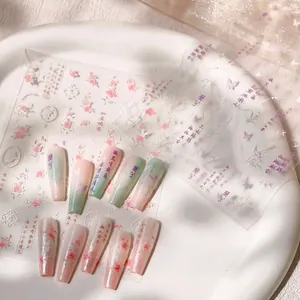 Geprägte Nagelkunst Aufkleber Chinesischer Stil Orchidee Schmetterling Floral Maniküre Dekore Elegante Kalligraphie Blumen Design
