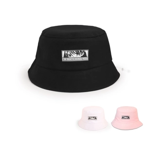 Kids Cotton Bucket Hat Sun Protection Wide Brim Anime Eyes Patch Letter Print Casual Streetwear Style For Boys Girls