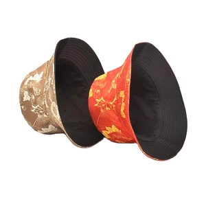 Ethnic style reversible bucket hats with floral and fan patterns for sun protection