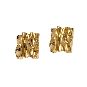 Minimalist gold irregular wave textured rectangular earrings on a clean white background