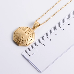Golden stainless steel Tai Chi Yin Yang pendant necklace with 2.8cm diameter scale