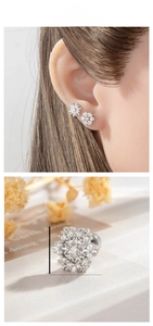 Detailed macro view of 0.8x0.9cm snowflake stud earring with pearls and zircons