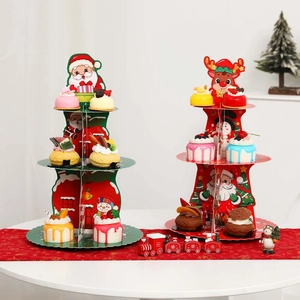 Alzatina per Torta Natalizia a Tre Livelli in Carta Espositore per Dessert a Tre Strati per Festa Natalizia Babbo Natale Renna Decorazioni Casa