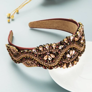Baroque wide headband with multi-color rhinestones and crystals on satin base