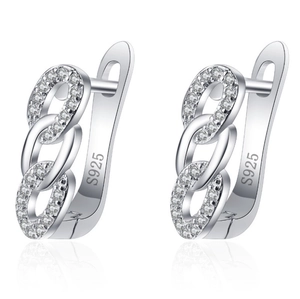 Elegant S925 sterling silver hoop earrings featuring a Cuban chain design with zircon inlay