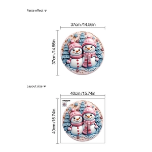 Detail showing cartoon snowmen wall sticker with dimensions of 37cm and 40cm for home decor