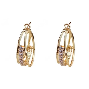 Elegant gold layered hoop earrings with zircon crystal inlay for women