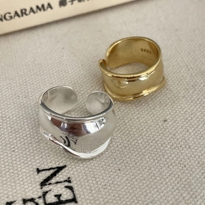 Minimalist 925 sterling silver wide band irregular open rings in gold and silver set