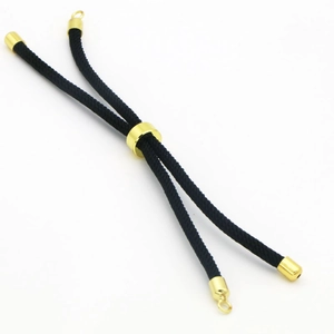 Adjustable black braided rope with gold metal slider buckle and end caps for DIY jewelry