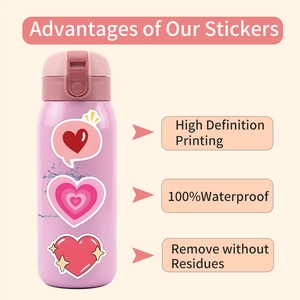 55pcs pink heart graffiti stickers for Valentine decoration, waterproof on water bottle