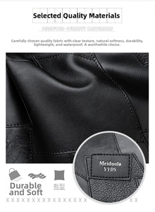 Close-up of black PU leather with natural grain texture and durable stitching