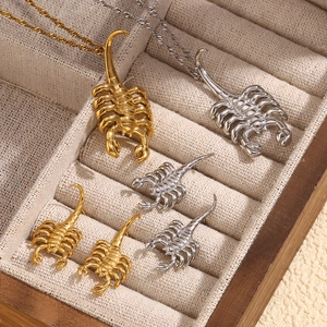 Scorpion necklace and earring set in 18K gold and silver plating on stainless steel