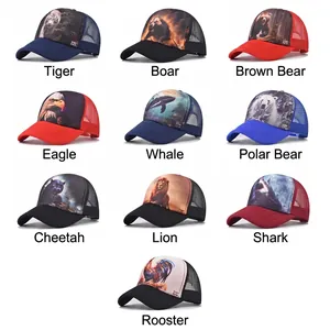 Colección de diez gorras trucker de malla con bordados realistas de animales salvajes
