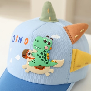 Casquette dinosaure pour enfants avec cornes 3D et patch Dino tons bleus