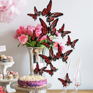 Detailed view of red and black 3D skull rose butterfly wall stickers in a party scene