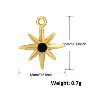 Ciondolo stella placcato oro con gemma nera, charm ottagonale 15x13mm per gioielli DIY