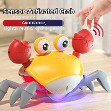 Detail of crawling crab toy with infrared obstacle avoidance sensor and LED lights