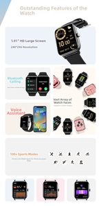 Detail of 1.91-inch HD smart watch screen showing heart rate and sleep tracking UI