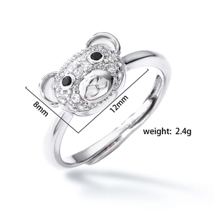 Adjustable silver bear ring with a 3D cute animal design for minimalist women fashion