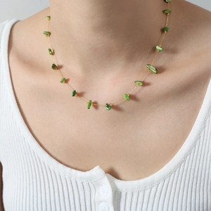 French luxury 18k gold plated titanium necklace with vibrant green turquoise stones