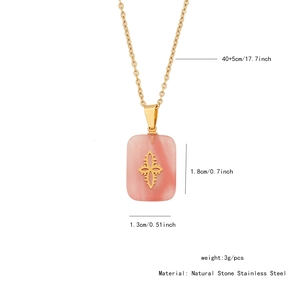 Detailed size specifications for pink natural stone and stainless steel pendant necklace