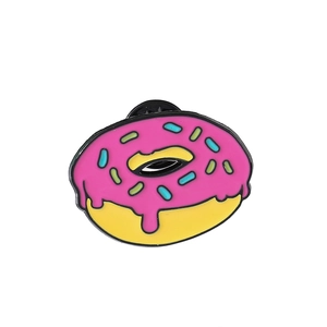 Pink donut enamel pin badge with colorful sprinkles and secure metal butterfly clutch