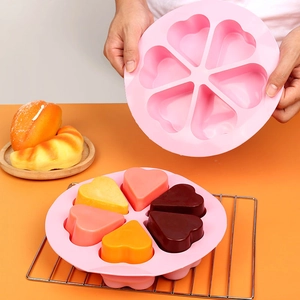 6-Vaks Hartvormige Siliconen Bakvorm Bloempatroon DIY Bakplaat Voor Mousse Chocolade Zeep Dessert Maken Keukenhulp