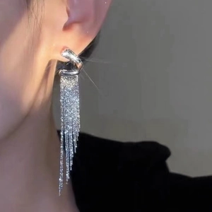 Long Tassel Earrings Copper Geometric Chain Drop Elegant Luxury For Women With 925 Sterling Silver Earring Post