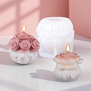 Stampo in silicone a bouquet di rose per candele profumate con dettaglio nastro
