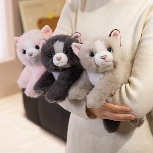 Realistic Persian cat plush toys in pink, grey and beige, soft stuffed animal for kids